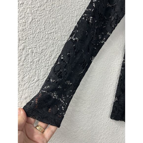DJT Fashion Size‎ S Black Lace Floral Long Sleeved Lined Top Goth Grunge Witchy - Picture 2 of 12